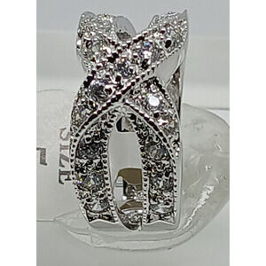 Elegant Vintage Jewelry Sterling Silver Cross-Over Simulated Diamond Ring Size 5